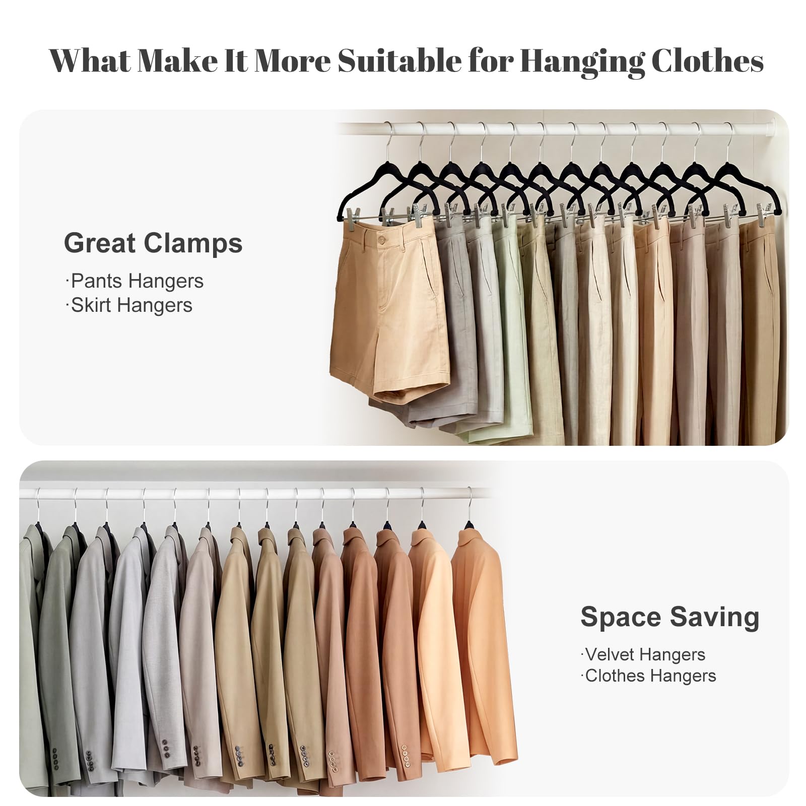 HOUSE DAY Velvet Skirt Hangers 24 Pack, Black Velvet Hangers with Adjustable Clips, Space Saving Slim Velvet Pant Hangers, Heavy Duty Shorts Hangers