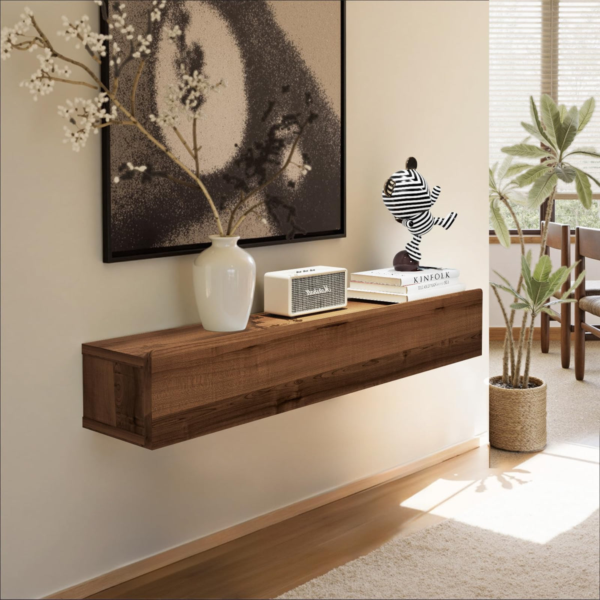 Pmnianhua Floating Solid Wood Console Table, Wall Mounted Narrow Entryway Table with Storage Shelf