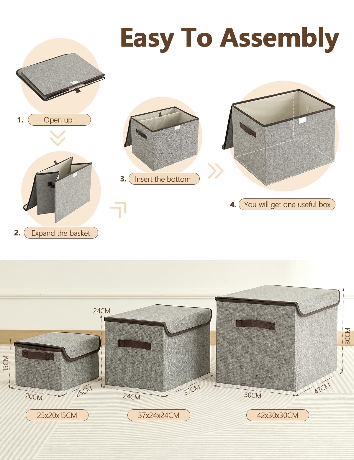 Bagnizer Small Collapsible Storage Boxes with Lids & Handles 3PCS