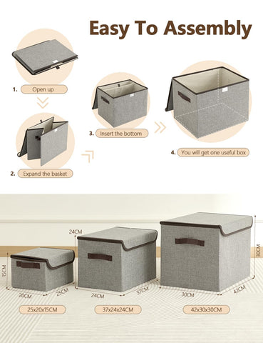 Bagnizer Small Collapsible Storage Boxes with Lids & Handles 3PCS