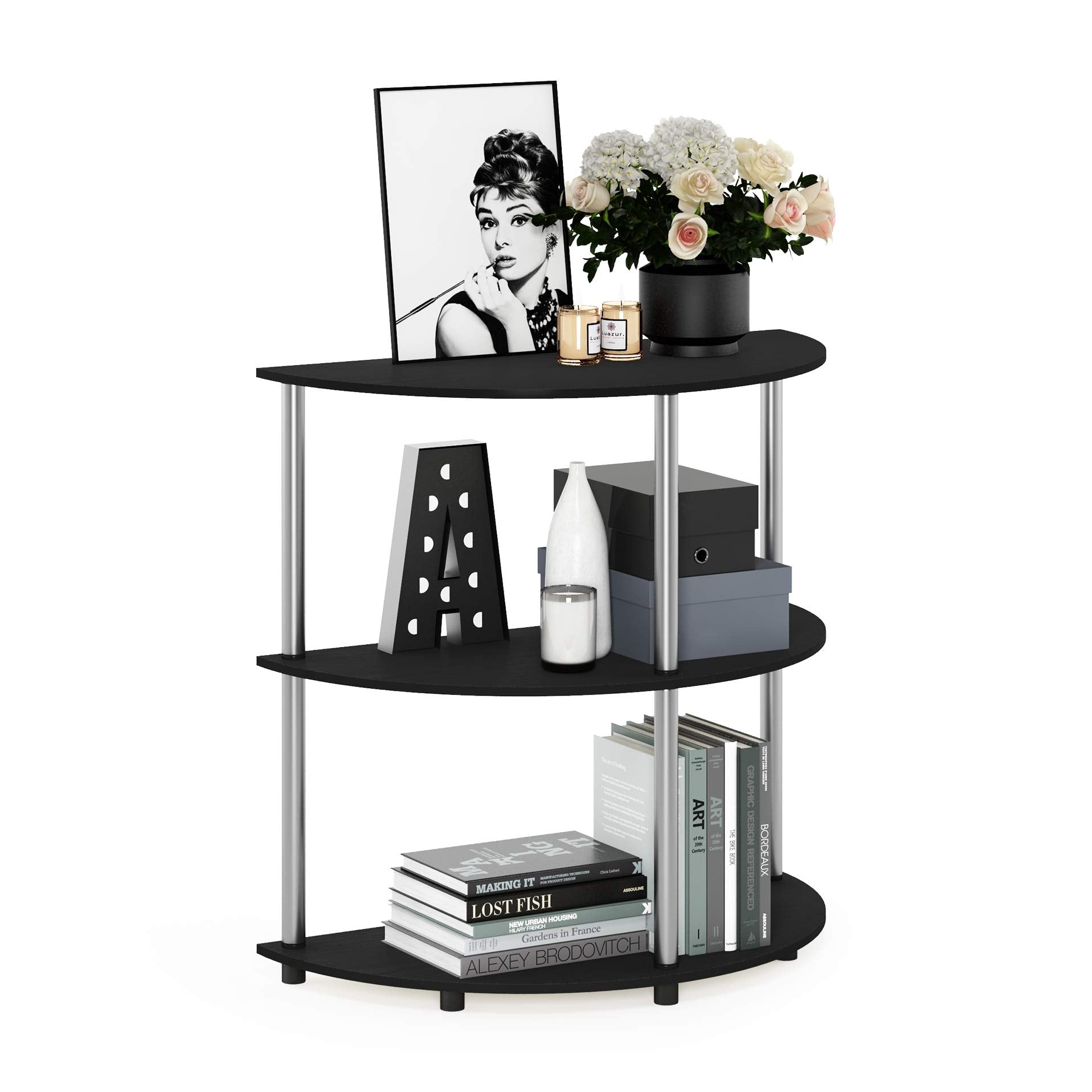Furinno Frans Turn-N-Tube Half Round Console Table, Black Oak, 79 (W) x 78.1 (H) x 39.5 (D) cm