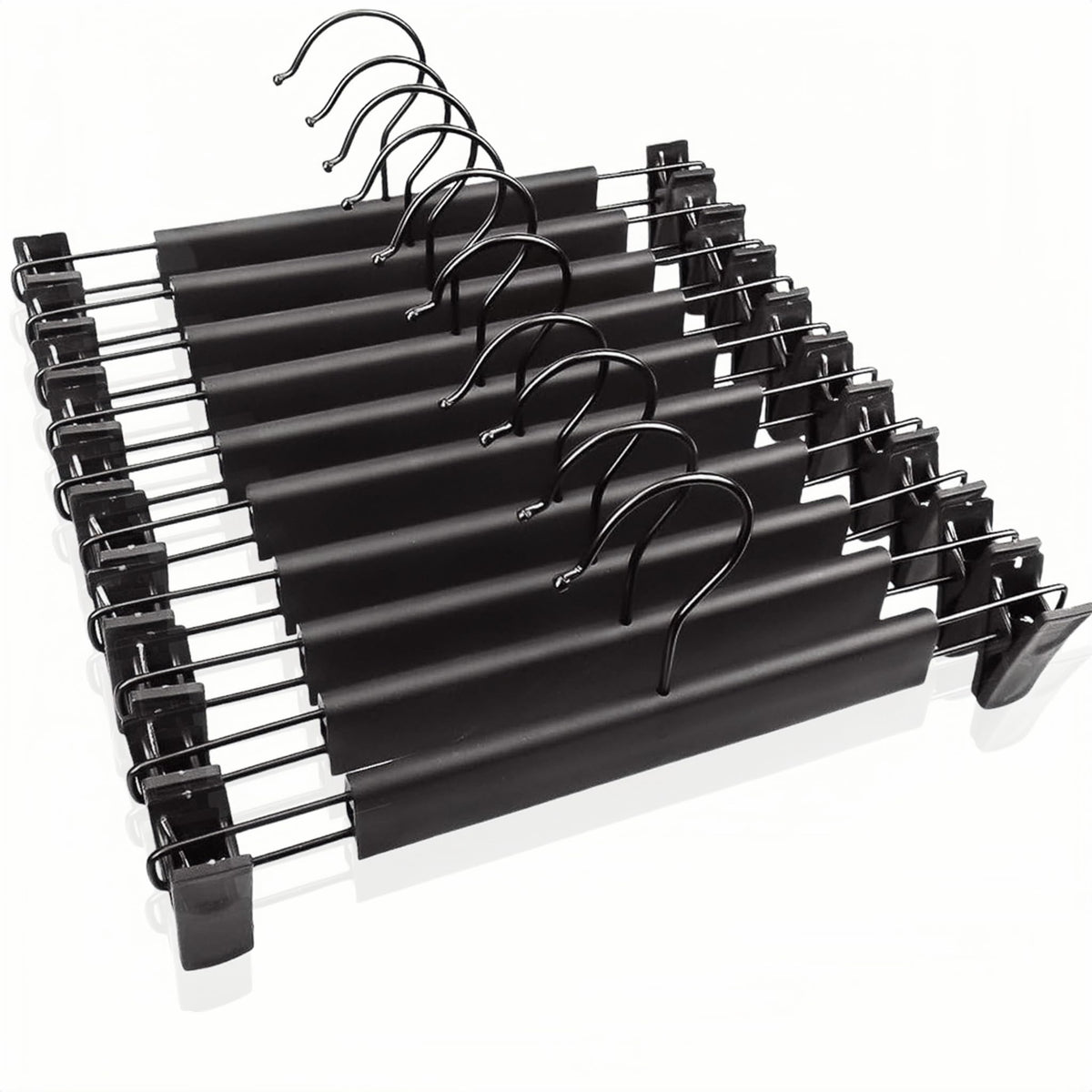 JUNEYE 10 Pack Clothes Pants Hangers, Space-Saving Skirt Holders with 360 ° Swivel Hooks, Adjustable Clips, Trouser Hangers