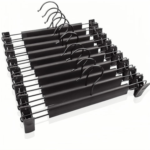 JUNEYE 10 Pack Clothes Pants Hangers, Space-Saving Skirt Holders with 360 ° Swivel Hooks, Adjustable Clips, Trouser Hangers
