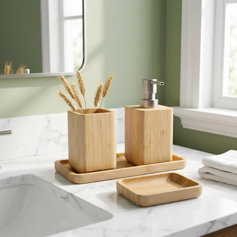 Asashizen Handmade Natural Bamboo Bathroom Accessory Set