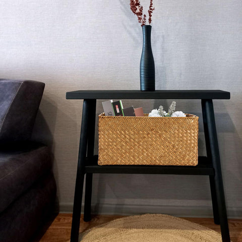 IGNPION Seagrass Storage Opened Basket - Living Room Decorative Woven Wicker Towel Organizer - Rectangular Bathroom Storage Box - Multipurpose Hamper