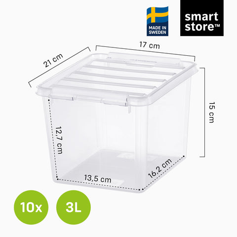 SmartStore - 10x Plastic Storage Box with Lid 3L (21x17x15cm) |Plastic Storage Drawers with Lid|Food-Safe Material|Kitchen &