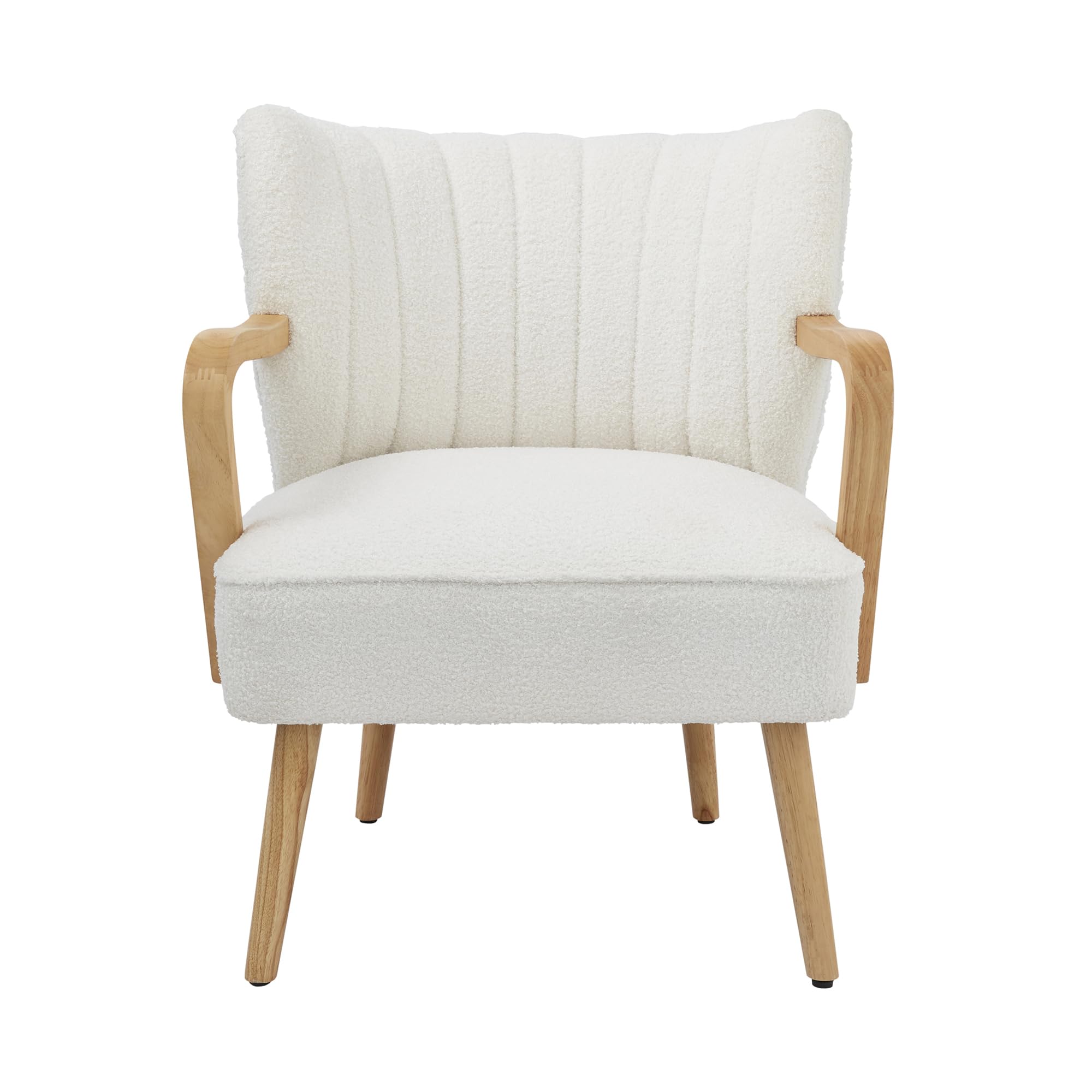 GFW Enzo Cream Teddy Accent Chair, Bouclé Upholstered Armchair with Wooden Arms and Scandi Style Design