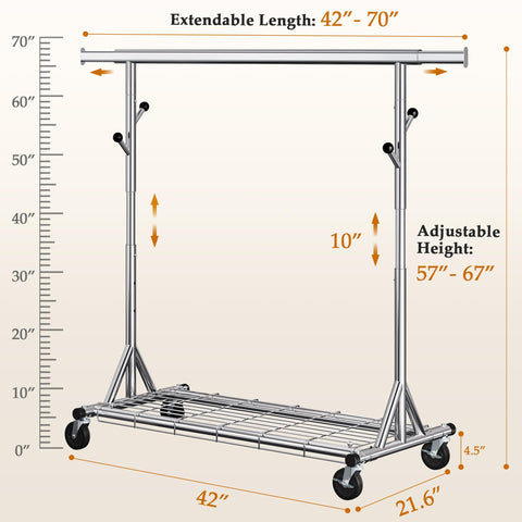 Gewudraw Clothes Rail, Heavy Duty 285kg Capacity, Height Adjustable, Chrome