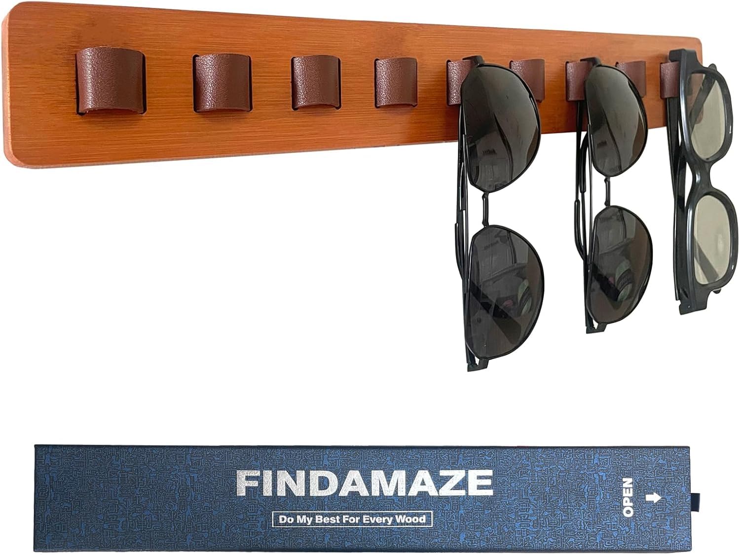 FINDAMAZE Sunglasses Organizer Wood Sunglasses Storage Wall Mounted Glasses Holder/Sunglasses Stand Eyewear Display for Men or Women