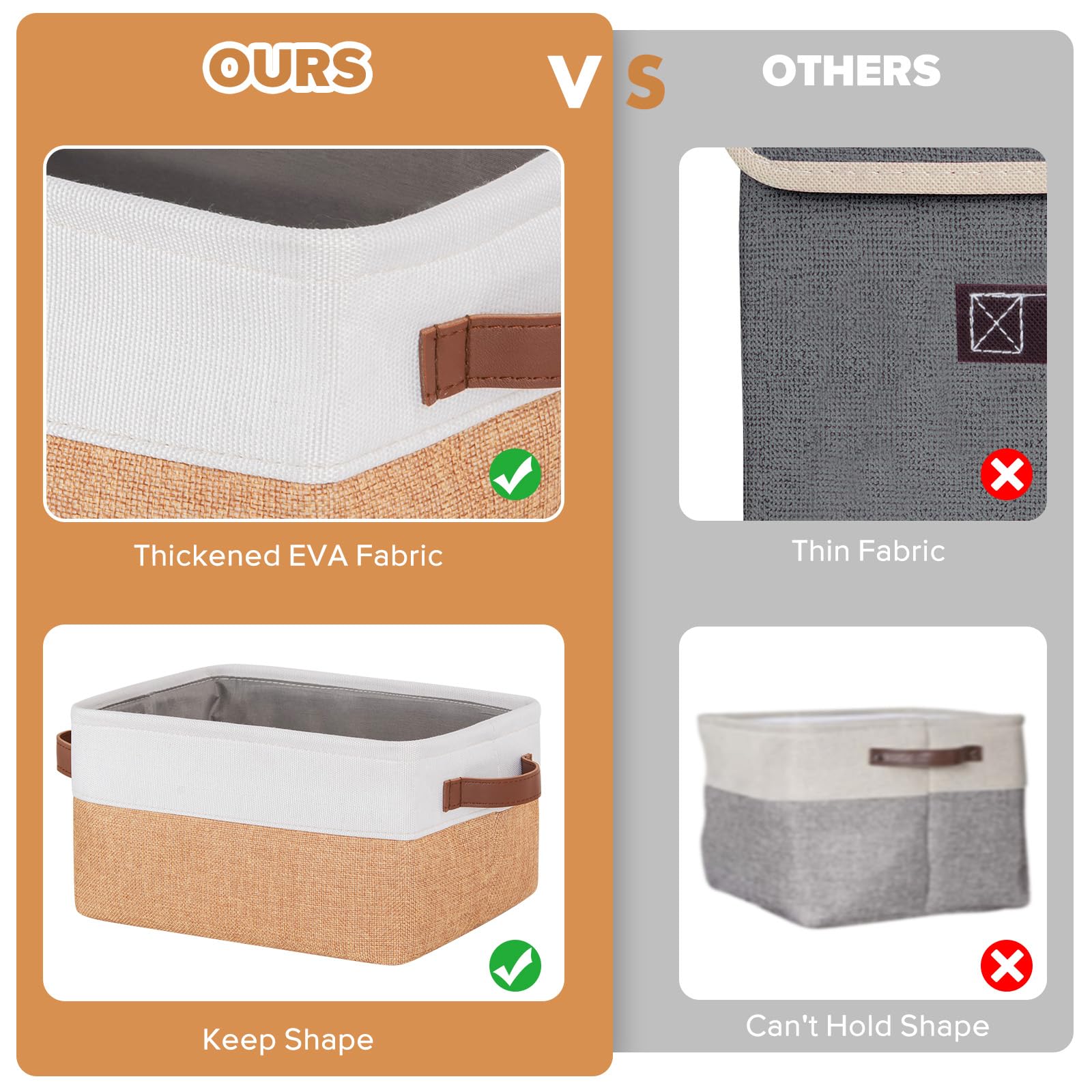 5 Pack Foldable Storage Bins with Handles, Natural Canvas Fabric Box Organizer for Shelves, Ideal for Clothes, Toys, Home Office Supplies (30x20x15cm)