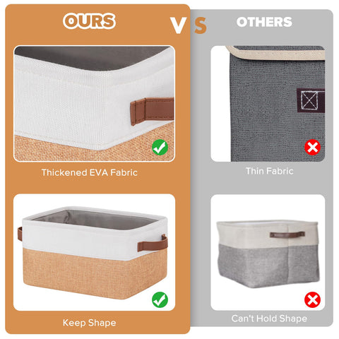 5 Pack Foldable Storage Bins with Handles, Natural Canvas Fabric Box Organizer for Shelves, Ideal for Clothes, Toys, Home Office Supplies (30x20x15cm)