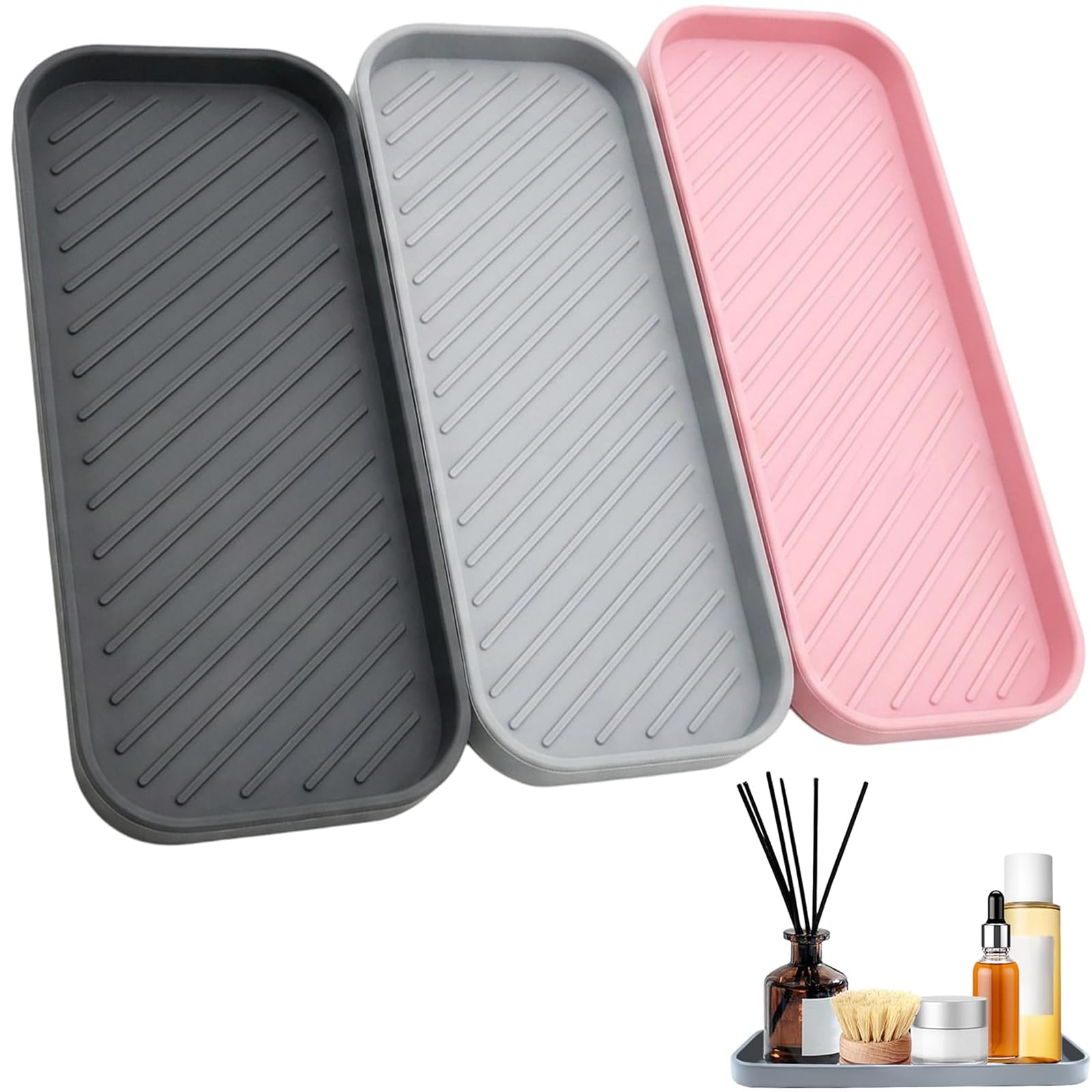 3pcs Sink Tray, Multi-Use Sponge Holder for Kitchen and Bathroom Countertops, Non-Slip Soap Dish, Tray and Utensil Organiser