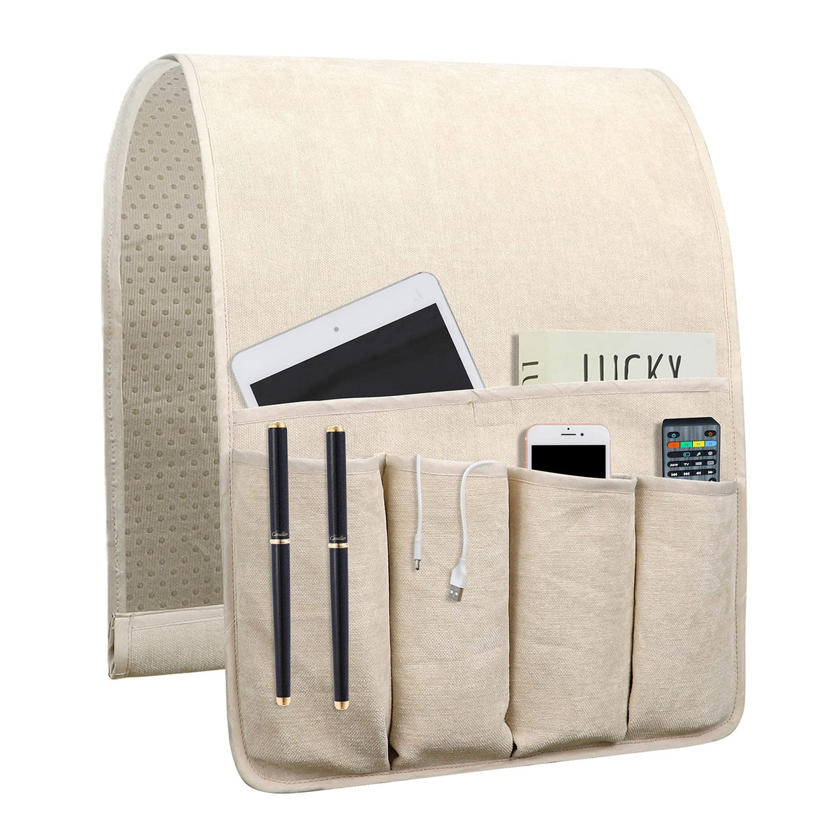 NB Sofa Armrest Organize remote holder bedside caddy organizer with 5 pockets，non-slip couch remote control holder couch armchair caddy accessories