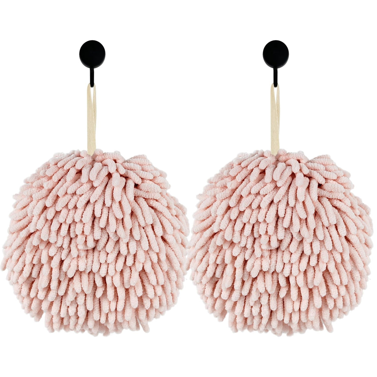Fuzzy Ball Hand Towels, Set of 2, Chenille Quick Dry, 6.9inch (pink)