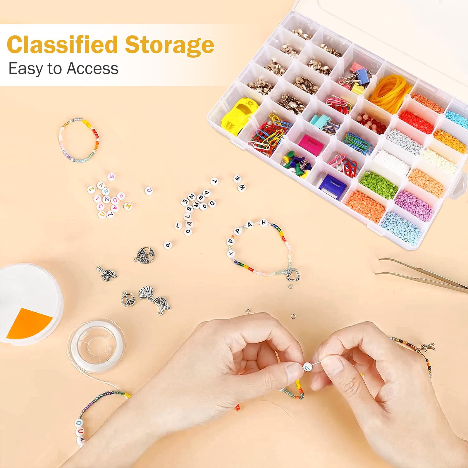 Woobroo 3 Pack 36 Compartment Storage Boxes with Adjustable Dividers – Transparent Stackable Plastic Organiser Box for Beads, DIY Crafts, Jewellery