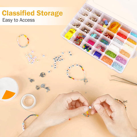 Woobroo 3 Pack 36 Compartment Storage Boxes with Adjustable Dividers – Transparent Stackable Plastic Organiser Box for Beads, DIY Crafts, Jewellery