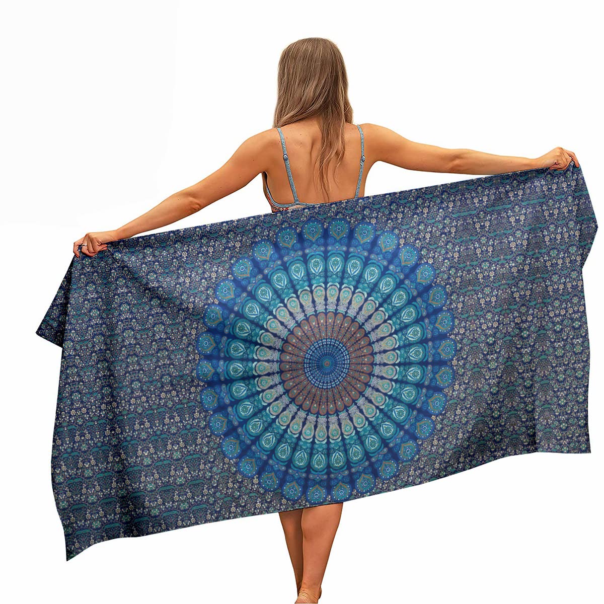 Ulticool Microfibre Towel – Mandala Blue – 160 x 80 cm – Lightweight Travel Towel Quick-Drying Bath Towel Beach Towel Sauna Towel Microfibre