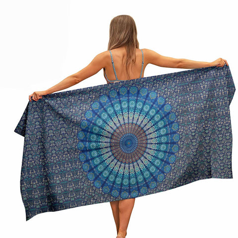 Ulticool Microfibre Towel – Mandala Blue – 160 x 80 cm – Lightweight Travel Towel Quick-Drying Bath Towel Beach Towel Sauna Towel Microfibre
