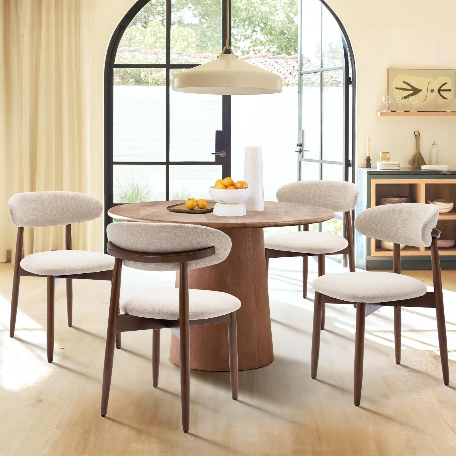 COLAMY Modern Dining Chairs Set with Wooden Legs – Upholstered Fabric Dining Room Chairs with Curved Backrest, Soft Cushion Seat