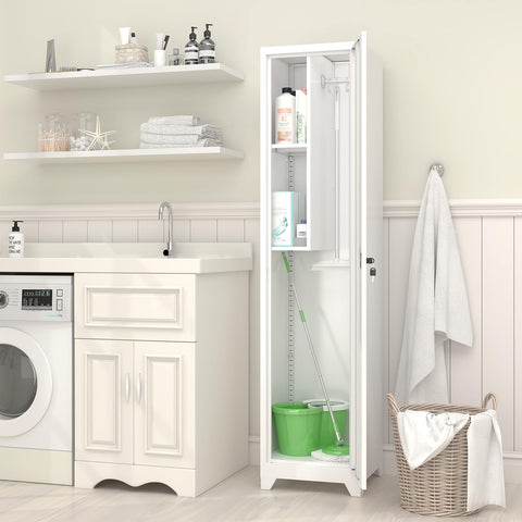 GREATMEET Broom Closet Storage Cabinet, Metal Utility Cabinet, Tall Laundry Room Cabinet, Slim Storage Cabinets for Laundry, Living Room, Office