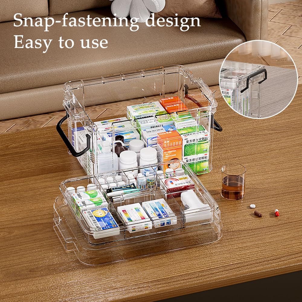 SINBINTA 2-Pack Clear Plastic Medicine Storage Organiser (Black)