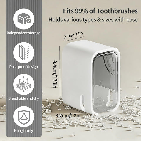 4pc Wall Mount Toothbrush Holder with Lid Self Adhesive, No Drill