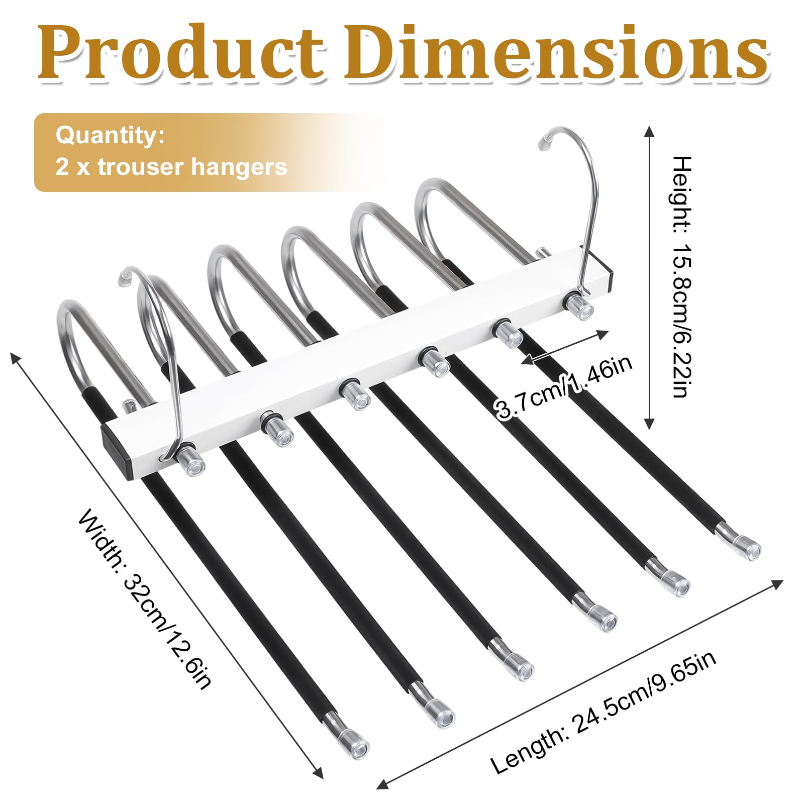 2 Pack Trouser Hangers Space Saving 6 In 1 Non-Slip Space Saving Hangers