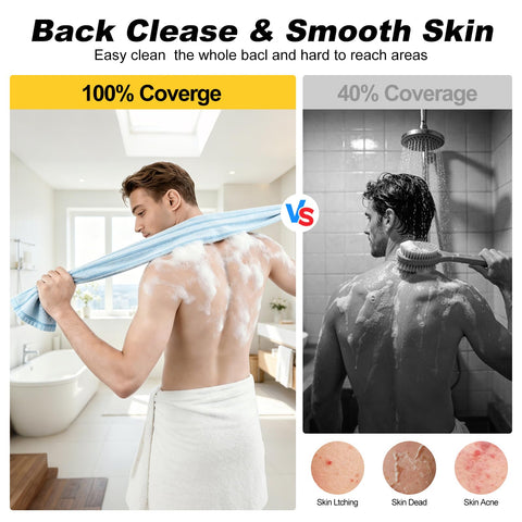 Awinclo 2Pcs Exfoliating Towel, 47" Premium Scrub Wash Cloth for Body Face, 2-in-1 Long Exfoliating Washcloth for Men Women,Exfoliating Body Scrubber