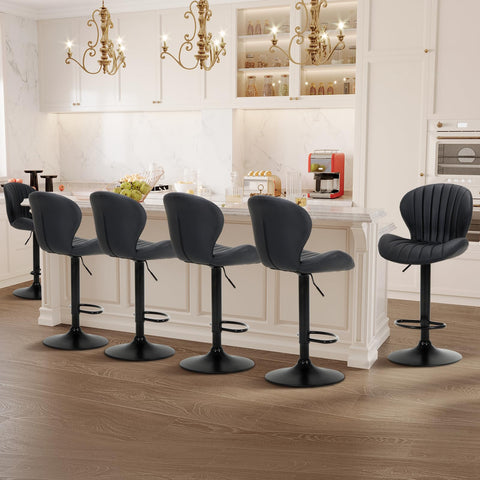 COLAMY Breakfast Bar Stools Set of 6, Modern Swivel Kitchen Bar Chairs, Adjustable PU Leather Upholstered Barstools Counter Height with High Backrest