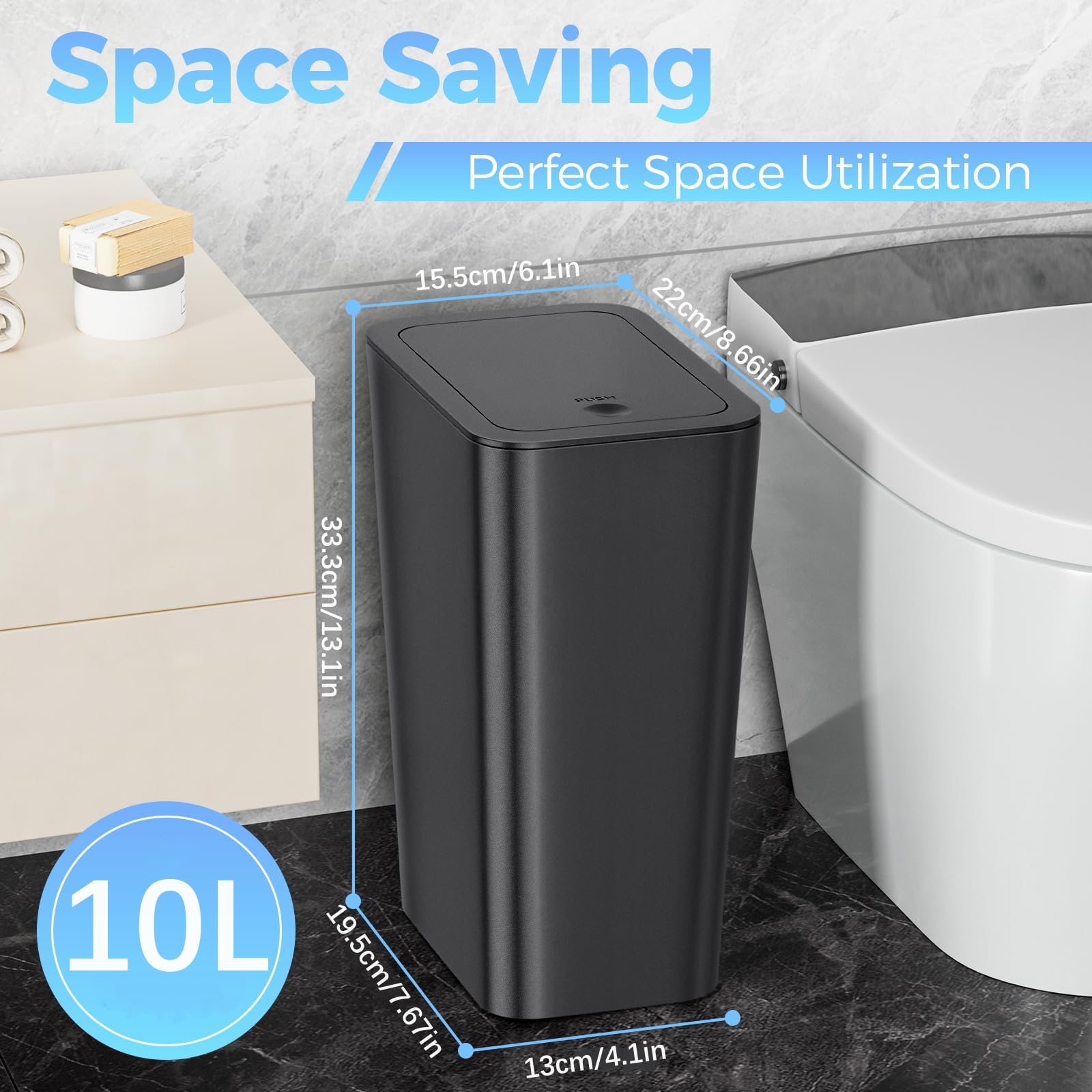 Xygobla 3 Pack 10L Slim Bathroom Bin with Lid