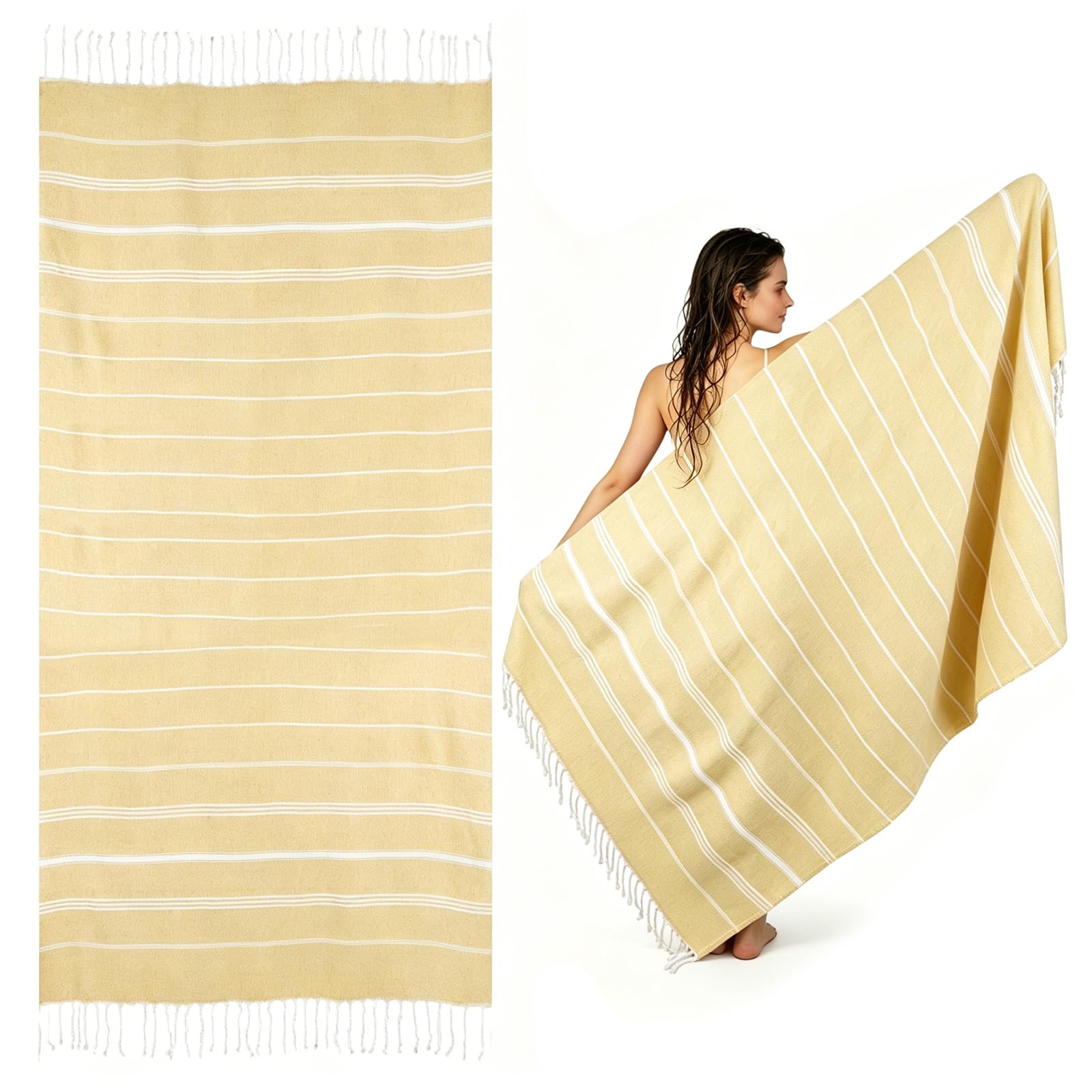 Beach Towels Quick Dry, Extra Large Sunbed Towel Sand Free, Yellow Pool Towels for Dock Bay Swimming Pool Travel Holiday 180 x 100cm