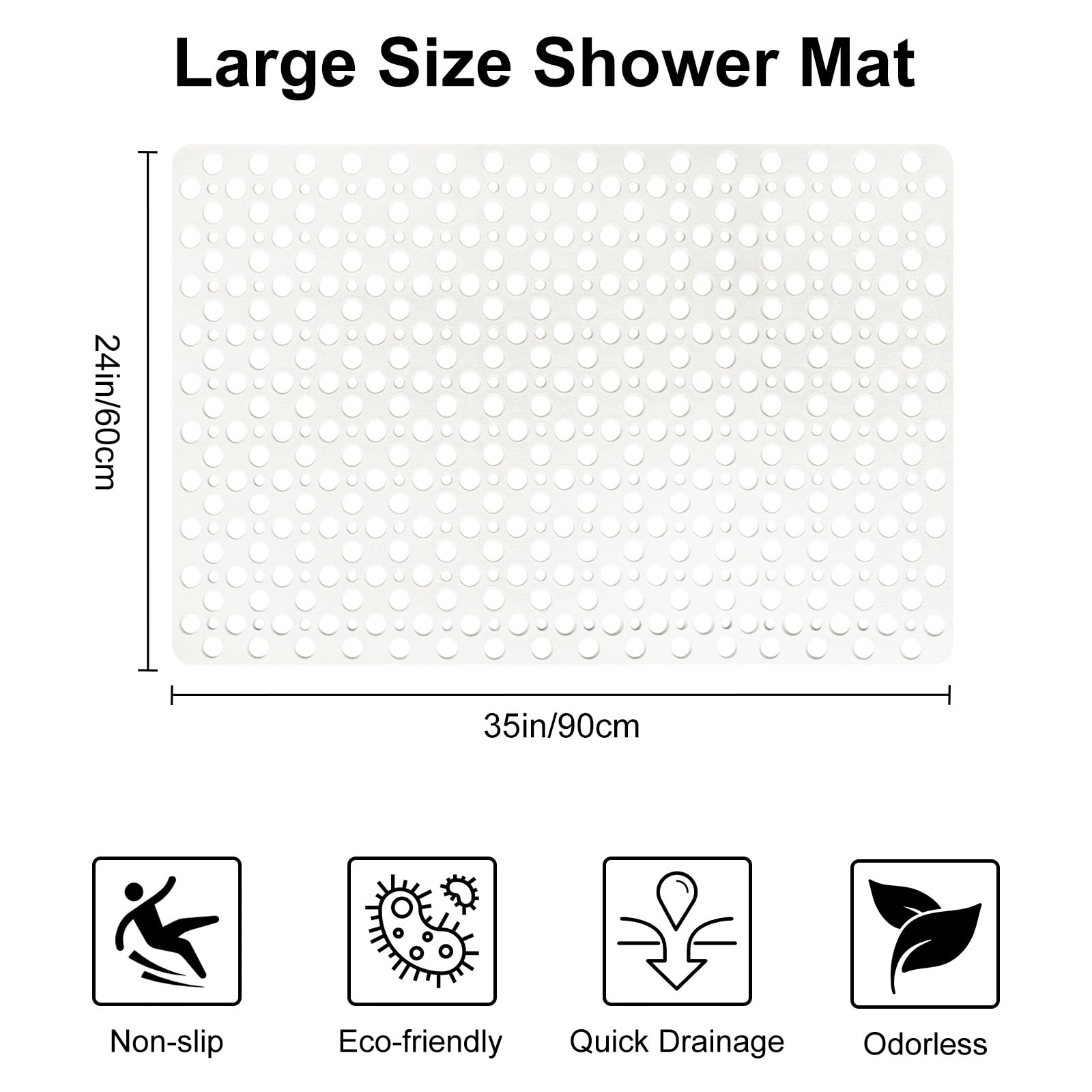 Shower Mat Non Slip Anti Mould: 60 x 90 cm Large Shower Mat for Inside Walk-in Shower Tray - Soft TPE Anti Slip Shower Mat for Bathroom Wet Floor