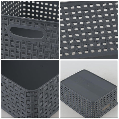 Doryh Plastic Woven Storage Basket, Grey Cupboard Storage Baskets, 4-Pack