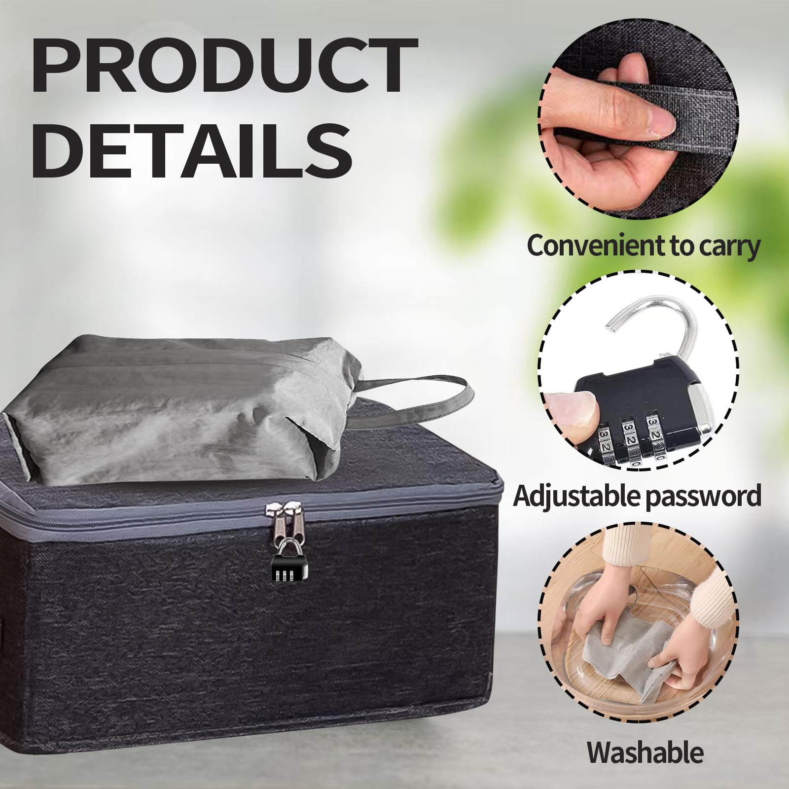 Lockable Box, Medicine Storage Box Boxes Storage with Lock, Foldable Storage Box, Mini Lock, 2 Storage Bags for Socks and Underwear, Waterproof