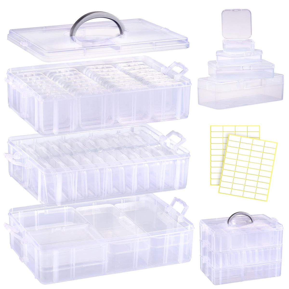 Funtopia Craft Organiser 59 Pack, 3-Tier Stackable Container Box with Lids