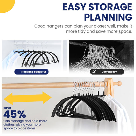 Jiang&Rong 30 Pack Rubber-Coated Non-Slip Metal Hangers (Black)