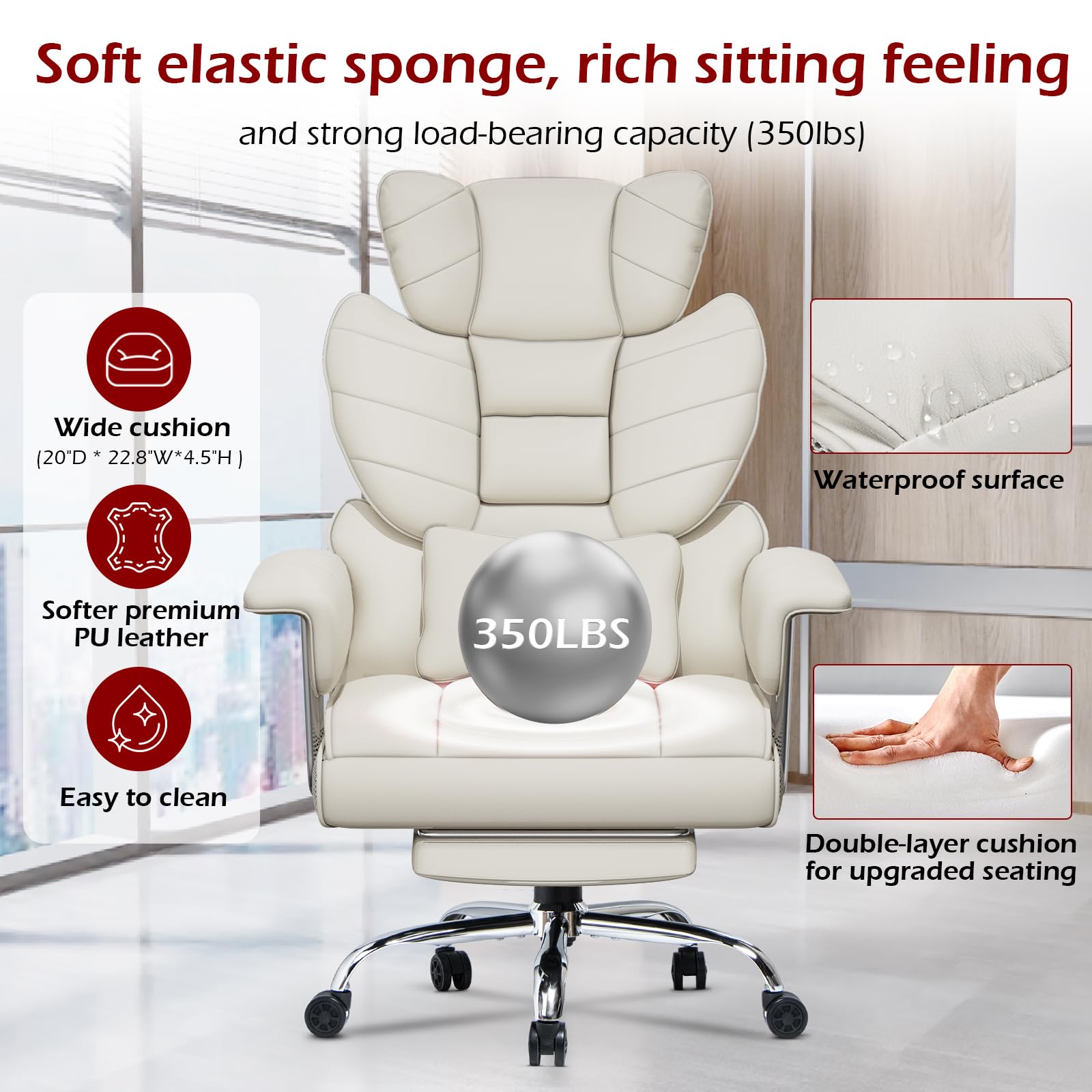 naspaluro High Back PU Leather Ergonomic Computer Recliner, Big Tall Executive Desk Office Chair with Armrests/Footrest