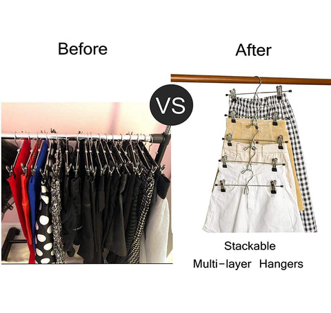 Amber Home 26 Pack Heavy Duty Add on Metal Pants Skirt Hangers, Stackable Add-on Metal Clothes Hangers with 2-Adjustable Clips