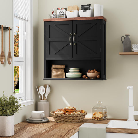 Smuxee Farmhouse Bathroom Cabinet Wall Mounted, Black Medicine Cabinet with Adjustable Shelf, Bathroom Cabinet for Living Room, Laundry Room