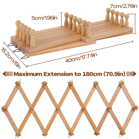 Qiannhee Wall Coat Rack Solid Wood Wooden Coat Hooks Wall Mounted with 16 Pegs Accordion Wall Hanger Extendable Hat Rack for Wall, Living Room