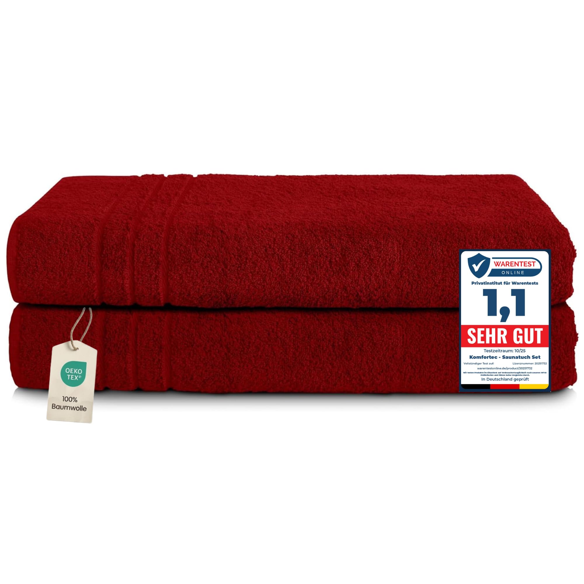 Komfortec Jumbo Bath Towels, 100% Cotton, Quick Dry, 80x200, Red