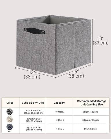 FABINADO Storage Boxes Fit KALLAX | 260g/㎡ Fabric Cubby Organizer Basket for Bookshelf, Closet, Wardrobe | Cube Unit Drawer Insert | 4 Pack, Dim Grey