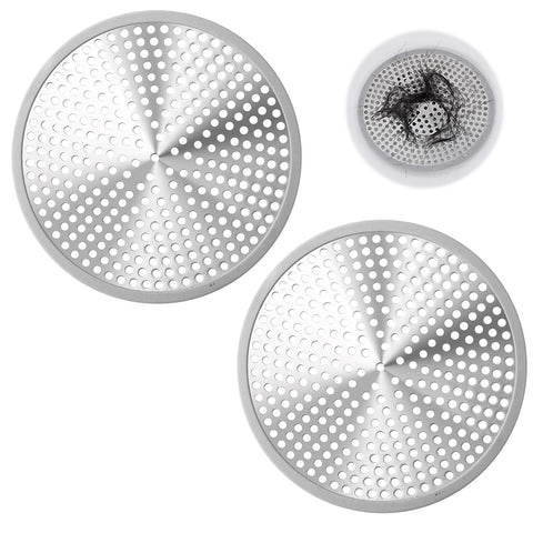 Shower Drain Hair Catcher 2Pcs 12cm Bathroom Sink Strainer Reusable Robust Stainless Steel Mesh with Silicone Plughole Protector Super Seal Filter