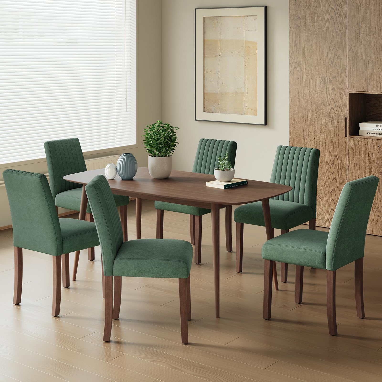COLAMY Dining Chairs Set of 6 with Thick Seat Cushion, Fabric Chairs for Dining Room with Wood Legs and Ergonomic High Back