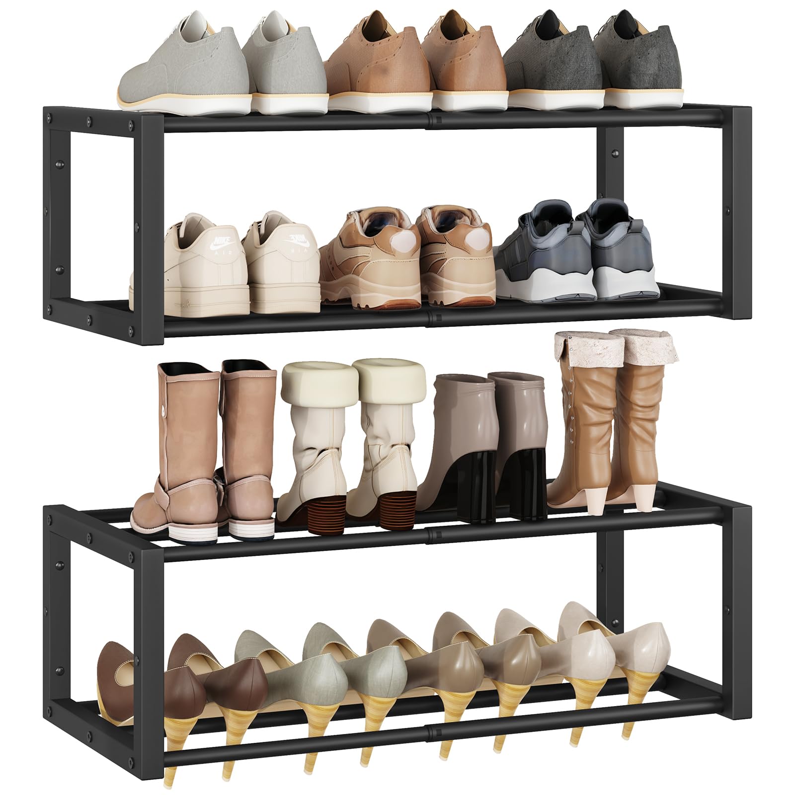 IBUYKE 2 Pack Wall Mounted Shoe Rack, 41-73 cm Expandable Hanging Shoe Organizer for 12-16 Pairs