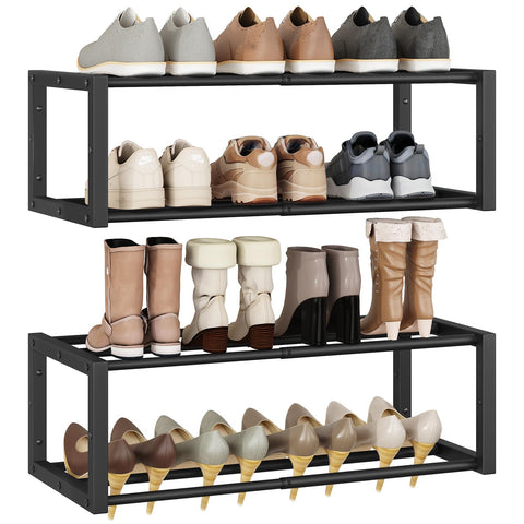 IBUYKE 2 Pack Wall Mounted Shoe Rack, 41-73 cm Expandable Hanging Shoe Organizer for 12-16 Pairs