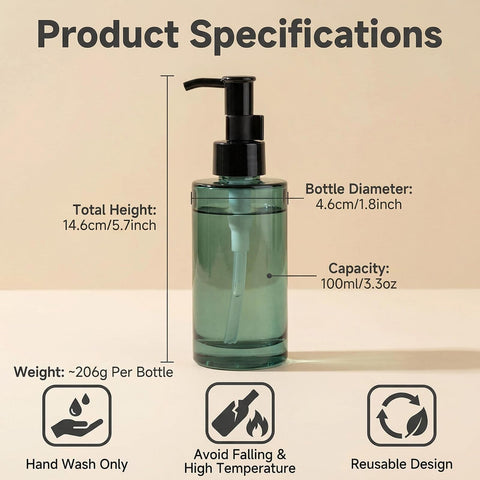 100ml/3.3oz Blue Glass Soap Dispenser, Refillable Liquid Hand Soap Dispenser for Kitchen Bathroom Countertop