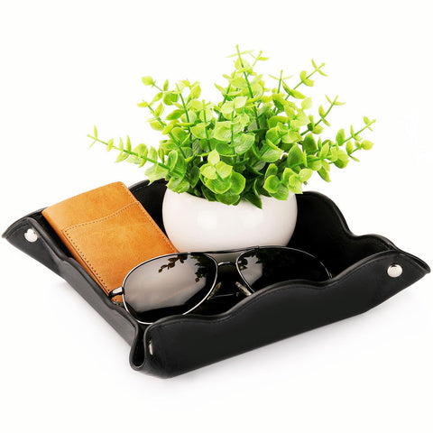 ABCHCHS Valet Tray for Men Women - PU Leather Travel Catchall Tray Organizer - Desk Bedside Nightstand Storage Box for Jewelry Key Phone Remote