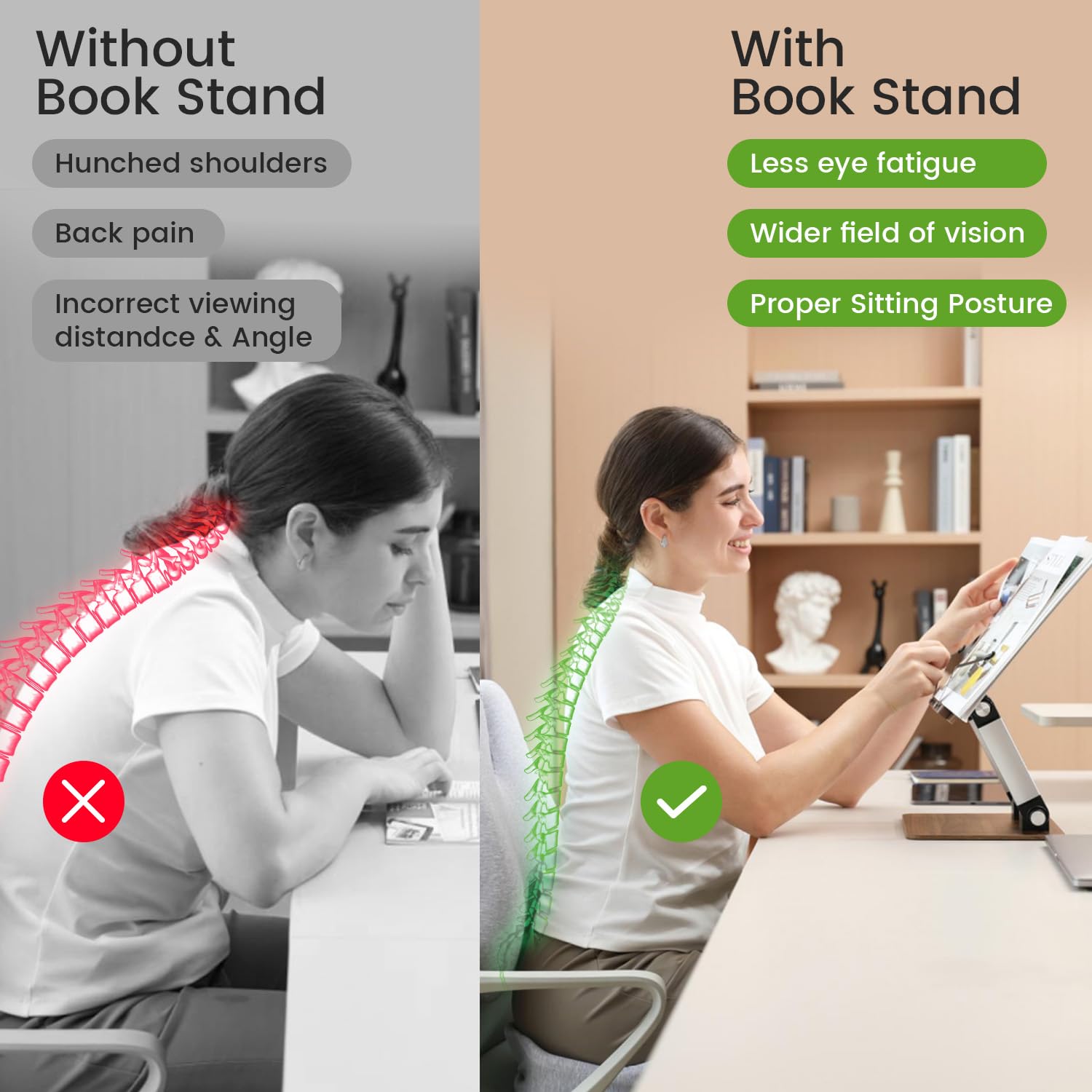 BEAUTRIP Book Stand for Reading, Foldable Book Holder for Desk Hands Free, Display Stand for Office, Kitchen, Cookbooks, Textbooks, Recipes