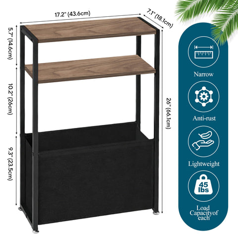 XunHe Narrow Side Table - Slim Side Table with Storage Basket, Small End Table for Small Spaces with Fabric Basket Slim Bedside Tables for Bedroom